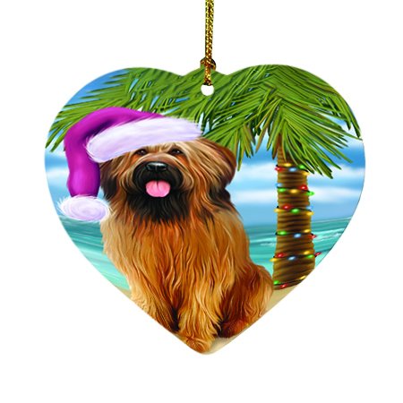Summertime Happy Holidays Christmas Briards Dog on Tropical Island Beach Heart Ornament D439