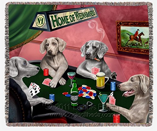 Weimaraners Dogs Playing Poker Woven Throw Blanket 54 x 38