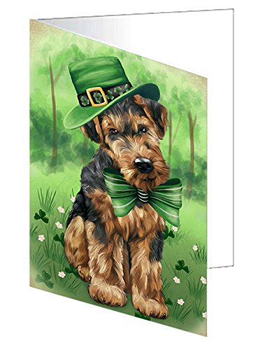St. Patricks Day Irish Portrait Airedale Terrier Dog Handmade Artwork Assorted Pets Greeting Cards and Note Cards with Envelopes for All Occasions and Holiday Seasons GCD49517