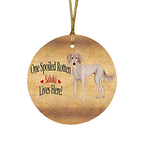 Saluki Puppy Spoiled Rotten Dog Round Christmas Ornament