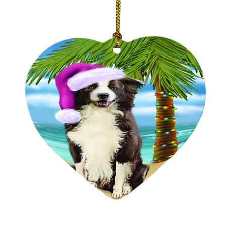 Summertime Happy Holidays Christmas Border Collie Dog on Tropical Island Beach Heart Ornament D436