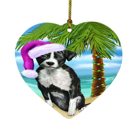 Summertime Happy Holidays Christmas American Staffordshire Terrier Dog on Tropical Island Beach Heart Ornament D413