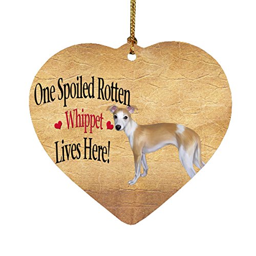 Spoiled Rotten Whippet Puppy Dog Heart Christmas Ornament