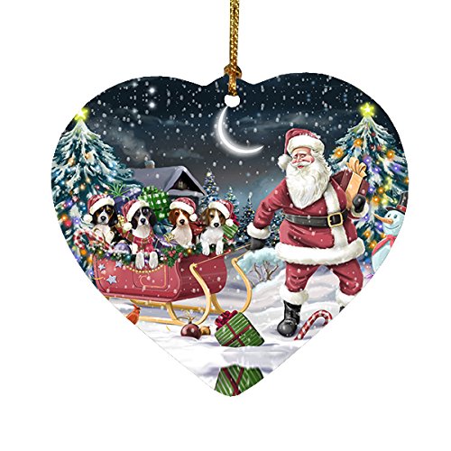 Santa Sled Dogs Treeing Walker Coonhound Christmas Heart Ornament POR2108