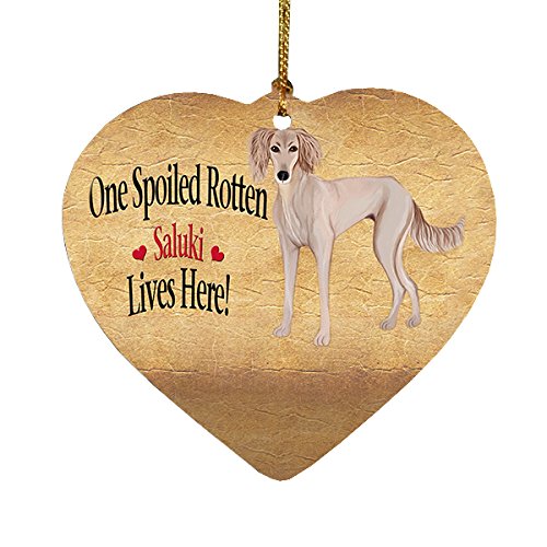 Saluki Puppy Spoiled Rotten Dog Heart Christmas Ornament