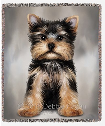 Yorkshire Terrier Dog Art Portrait Print Woven Throw Blanket 54 X 38