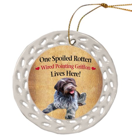 Wirehaired Pointing Griffon Dog Christmas Doily Ceramic Ornament
