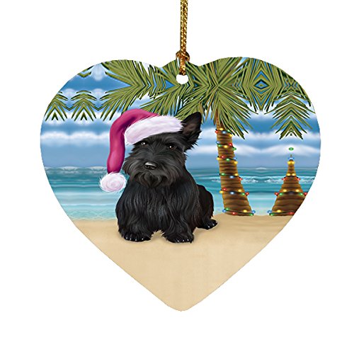 Summertime Scottish Terrier Dog on Beach Christmas Heart Ornament POR2126