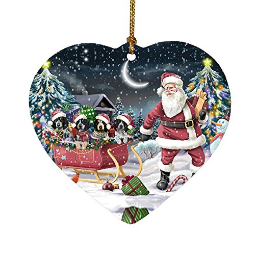 Santa Sled Dogs Bluetick Coonhound Christmas Heart Ornament POR2091