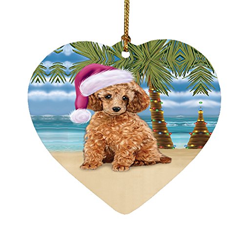Summertime Poodle Dog on Beach Christmas Heart Ornament POR2287