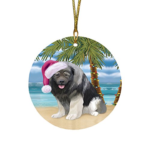 Summertime Caucasian Ovcharka Dog on Beach Christmas Round Flat Ornament POR1643