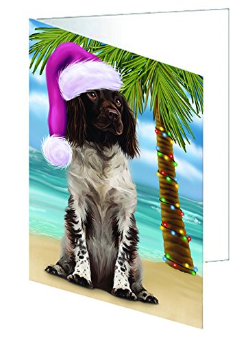 Summertime Happy Holidays Christmas Munsterlander Dog on Tropical Island Beach Handmade Artwork Assorted Pets Greeting Cards and Note Cards with Envelopes for All Occasions and Holiday Seasons