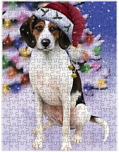 Winterland Wonderland Treeing Walker Coonhound Dog In Christmas Holiday Scenic Background Puzzle with Photo Tin