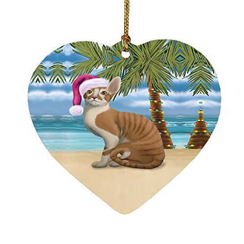 Summertime Cornish Rex Cat on Beach Christmas Heart Ornament POR2207