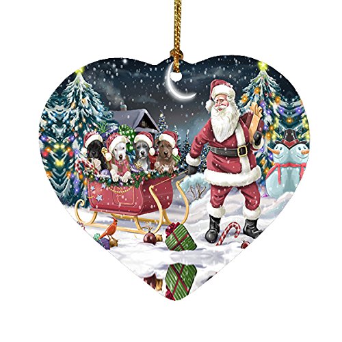 Santa Sled Dogs Pit Bull Christmas Heart Ornament POR2082
