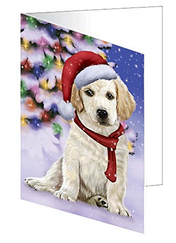Winterland Wonderland Labrador Dog In Christmas Holiday Scenic Background Handmade Artwork Assorted Pets Greeting Cards and Note Cards with Envelopes for All Occasions and Holiday Seasons