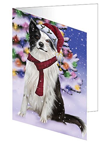 Winterland Wonderland Border Collies Dog In Christmas Holiday Scenic Background Handmade Artwork Assorted Pets Greeting Cards and Note Cards with Envelopes for All Occasions and Holiday Seasons