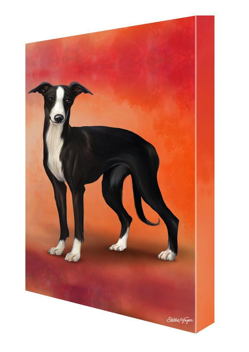 Whippet Black And White Dog Painting Printed on Canvas Wall Art Signed