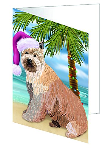 Summertime Happy Holidays Christmas Berger Picard Dog on Tropical Island Beach Handmade Artwork Assorted Pets Greeting Cards and Note Cards with Envelopes for All Occasions and Holiday Seasons