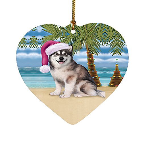 Summertime Alaskan Malamute Adult Dog on Beach Christmas Heart Ornament POR2113