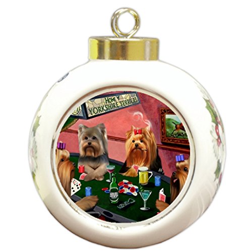 Yorkshire Terrier Christmas Holiday Ornament 4 Dogs Playing Poker