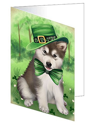 St Patricks Day Irish Portrait Alaskan Malamute Dog Handmade Artwork Assorted Pets Greeting Cards and Note Cards with Envelopes for All Occasions and Holiday Seasons GCD48423
