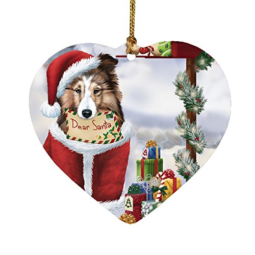 Shetland Sheepdog Dear Santa Letter Christmas Holiday Mailbox Dog Heart Ornament