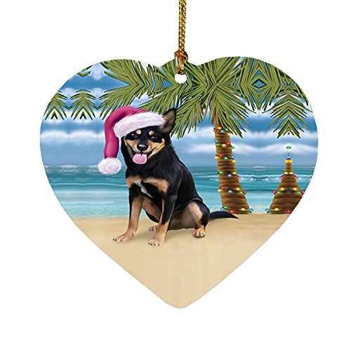 Summertime Australian Kelpie Adult Dog on Beach Christmas Heart Ornament POR2119