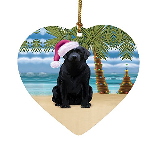 Summertime Labrador Dog on Beach Christmas Heart Ornament POR2241