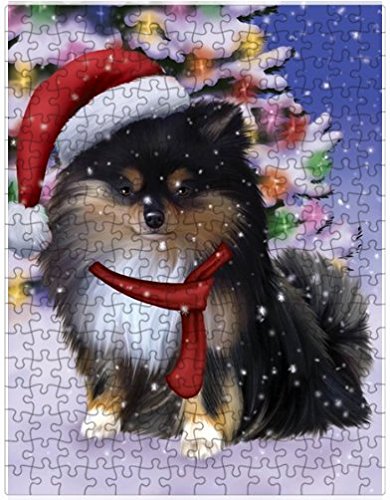 Winterland Wonderland Pomeranians Puppy Dog In Christmas Holiday Scenic Background Puzzle with Photo Tin