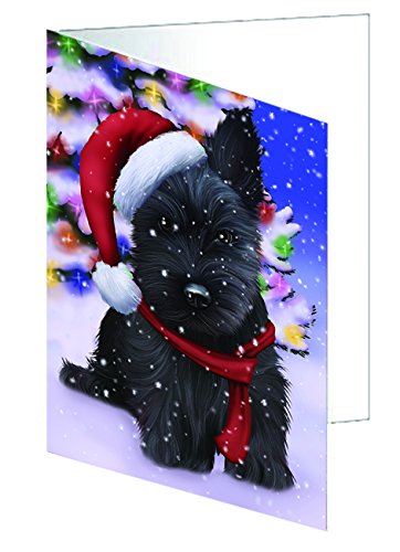 Winterland Wonderland Scottish Terrier Dog In Christmas Holiday Scenic Background Handmade Artwork Assorted Pets Greeting Cards and Note Cards with Envelopes for All Occasions and Holiday Seasons