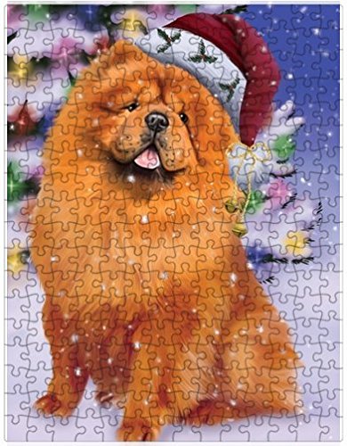 Winterland Wonderland Chow Chow Dog In Christmas Holiday Scenic Background Puzzle with Photo Tin D709