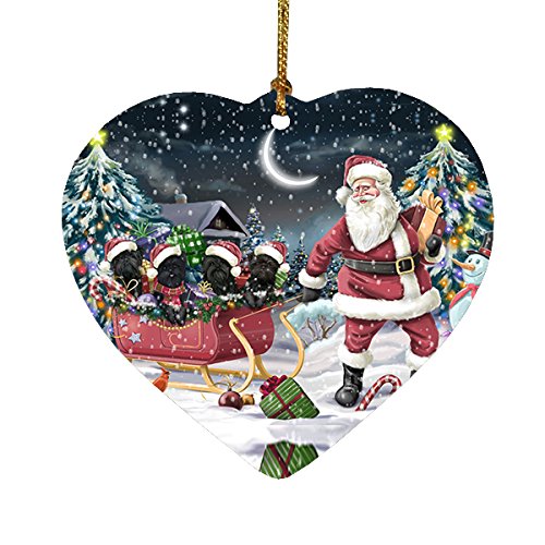 Santa Sled Dogs Affenpinscher Christmas Heart Ornament POR2099