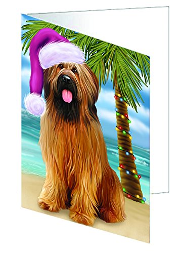Summertime Happy Holidays Christmas Briards Dog on Tropical Island Beach Handmade Artwork Assorted Pets Greeting Cards and Note Cards with Envelopes for All Occasions and Holiday Seasons