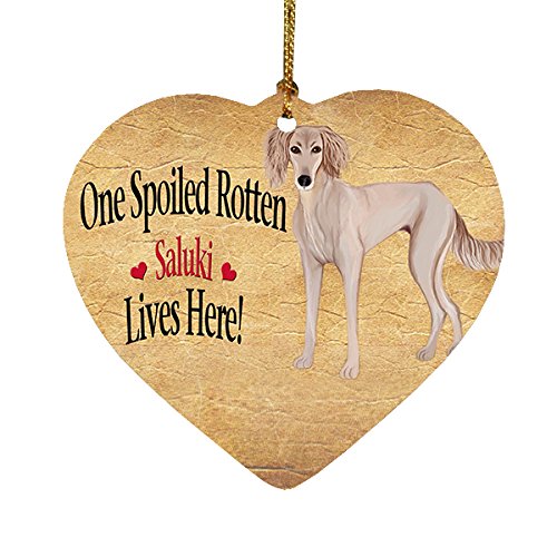 Saluki Puppy Spoiled Rotten Dog Heart Christmas Ornament
