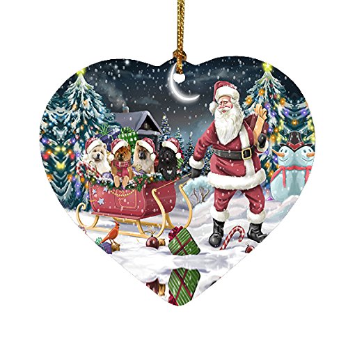 Santa Sled Dogs Chow Chow Christmas Heart Ornament POR2078
