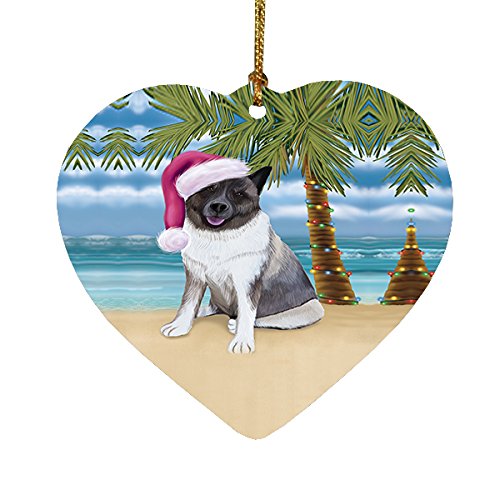 Summertime Akita Dog on Beach Christmas Heart Ornament POR2112