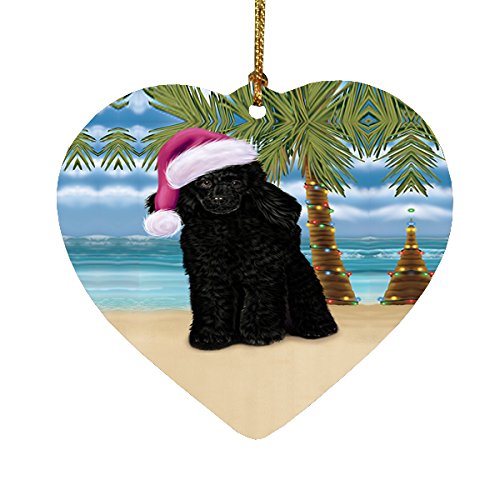 Summertime Poodle Dog on Beach Christmas Heart Ornament POR2291