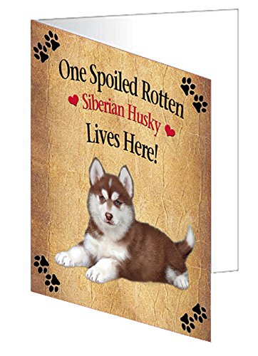Spoiled Rotten Siberian Husky Puppy Dog Handmade Artwork Assorted Pets Greeting Cards and Note Cards with Envelopes for All Occasions and Holiday Seasons
