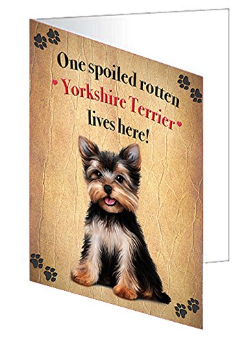 Yorkshire Terrier Spoiled Rotten Dog Handmade Artwork Assorted Pets Greeting Cards and Note Cards with Envelopes for All Occasions and Holiday Seasons