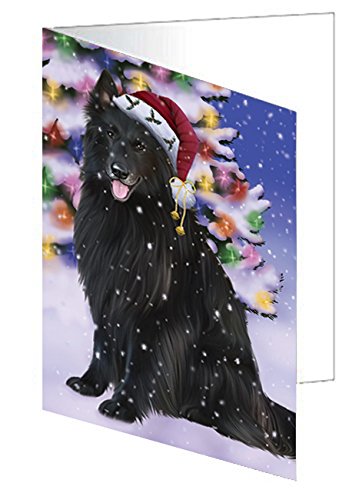 Winterland Wonderland Belgian Shepherds Dog In Christmas Holiday Scenic Background Handmade Artwork Assorted Pets Greeting Cards and Note Cards with Envelopes for All Occasions and Holiday Seasons