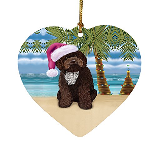 Summertime Barbet Dog on Beach Christmas Heart Ornament POR2149