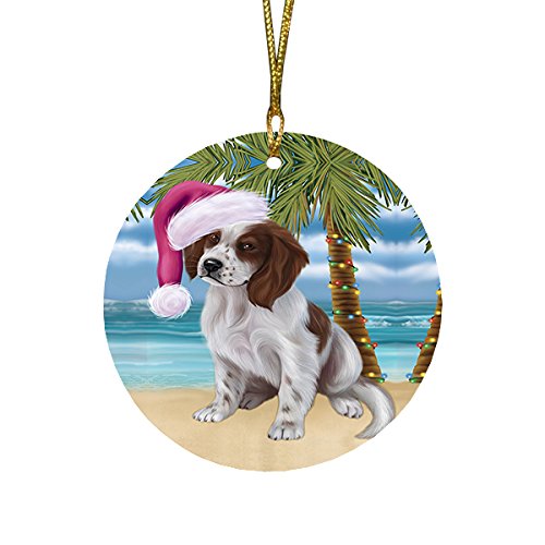 Summertime Irish Setter Puppy on Beach Christmas Round Flat Ornament POR1772