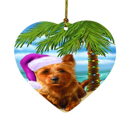 Summertime Happy Holidays Christmas Australian Terriers Dog on Tropical Island Beach Heart Ornament D419
