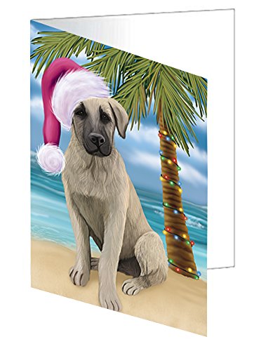 Summertime Christmas Happy Holidays Anatolian Shepherd Dog on Beach Handmade Artwork Assorted Pets Greeting Cards and Note Cards with Envelopes for All Occasions and Holiday Seasons GCD3060