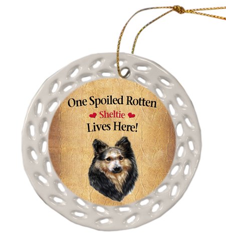 Sheltie Dog Christmas Doily Ceramic Ornament