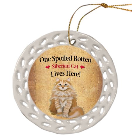 Siberian Cat Christmas Doily Ceramic Ornament