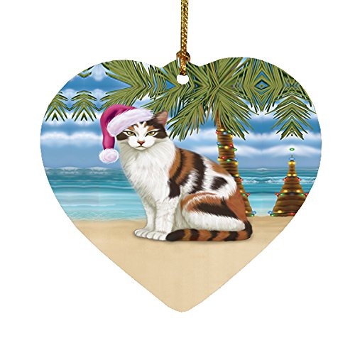 Summertime Calico Cat on Beach Christmas Heart Ornament POR2185