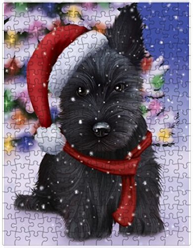 Winterland Wonderland Scottish Terrier Dog In Christmas Holiday Scenic Background Puzzle with Photo Tin D716