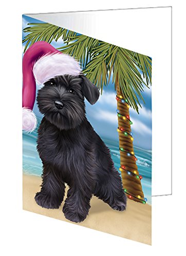 Summertime Happy Holidays Christmas Schnauzers Dog on Tropical Island Beach Handmade Artwork Assorted Pets Greeting Cards and Note Cards with Envelopes for All Occasions and Holiday Seasons D439